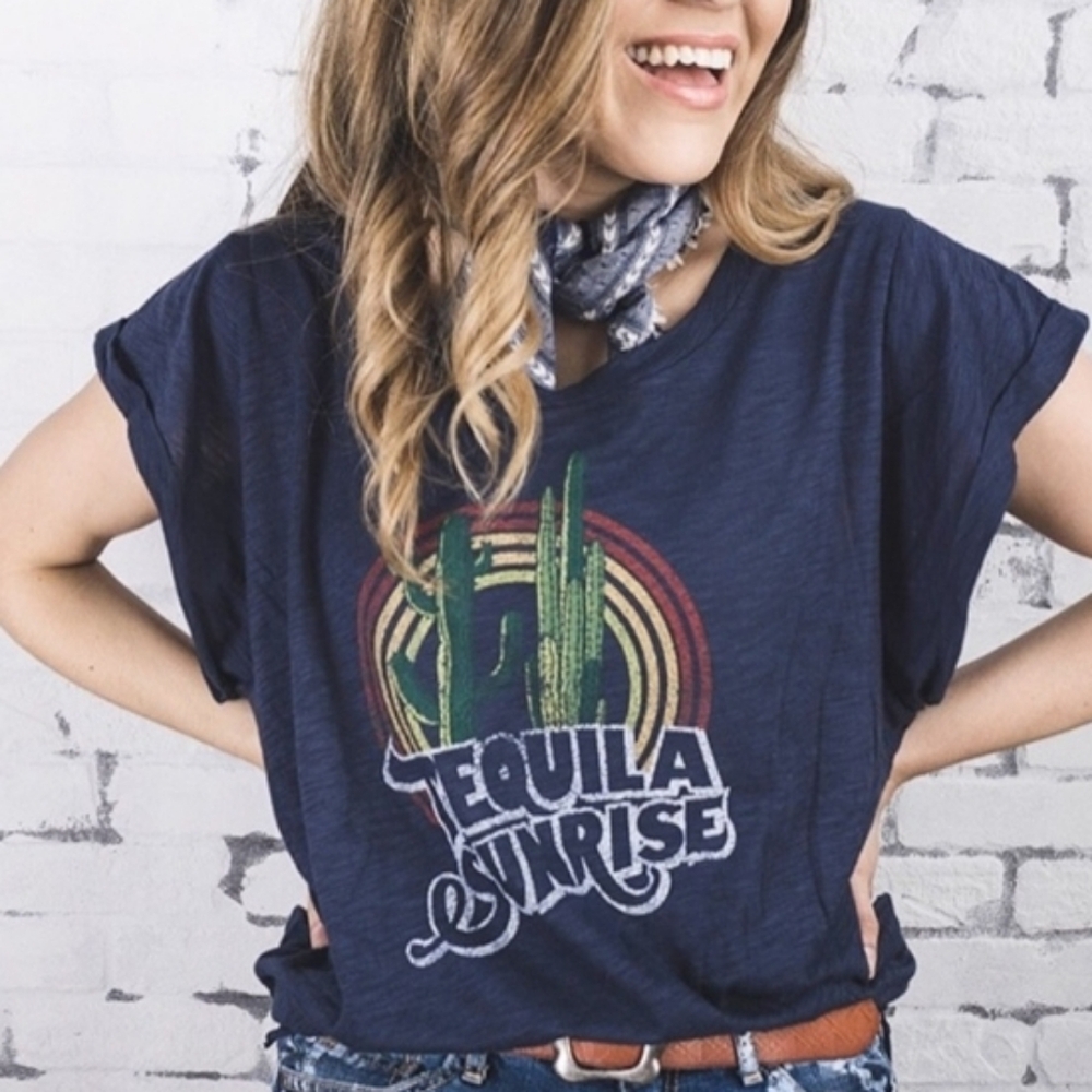 Standard By PPLA T-Shirt Women's S Gray Tequila Sunrise Graphic Burnout Flaw